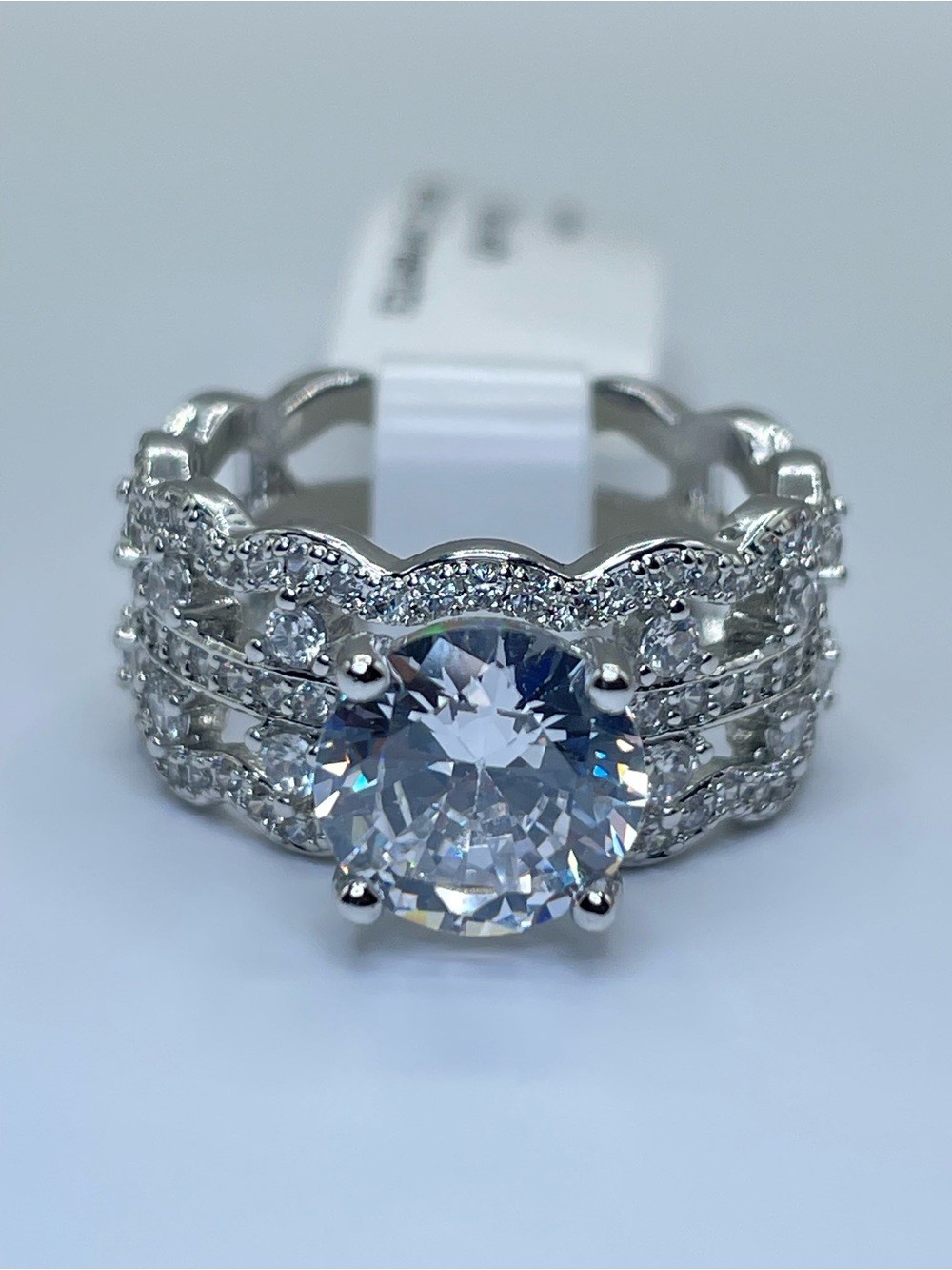 Swarovski Crystal Elements White Round Cut Wide Band Statement Ring Size 7